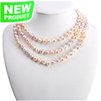 Elegant freshwater mix white pink purple pearls long necklace 48