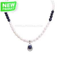6-7mm rice pearls S925 CZ teadrop pendant necklace