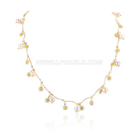 Girls little yellow flowers white pink puple pearls necklace 18"