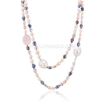 mix 4 colors pearls pink crystal baroque pearl necklace 48"