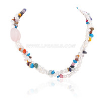 two rows twist rainbow stone white pearls pink crystal necklace