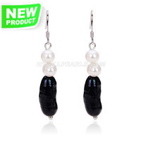 white mix black pearl dangle earrings for women