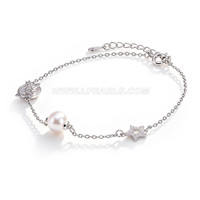 S925 sterling silver CZ Akoya pearls universal star bracelet