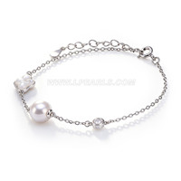 S925 sterling silver CZ Akoya pearls shell clover bracelet