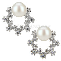 New 925 sterling silver snowflake round pearl earring