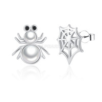 S925 sterling silver round pearl spider web earrings for women