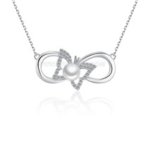 925 sterling silver akoya pearl infinity butterfly pendant neckl