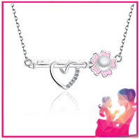 925 sterling silver Sakura heart key pearl pendant necklace