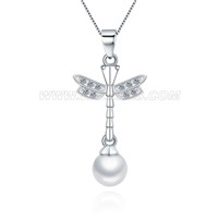 925 sterling silver CZ drangonfly pearl pendant for women