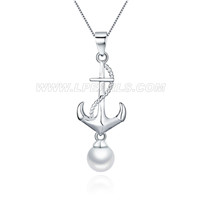 925 sterling silver anchor pearl pendant for women