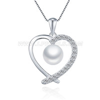 925 sterling silver CZ heart pearl pendant for women