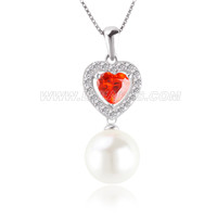 925 sterling silver CZ heart pearl women pendant necklace