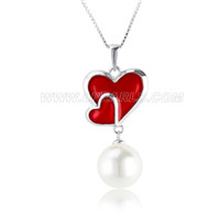 925 sterling silver red heart pearl women pendant necklace