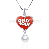925 sterling silver round pearl love pendant necklace for women