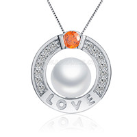 Red Zircon round 925 sterling silver pearls pendant