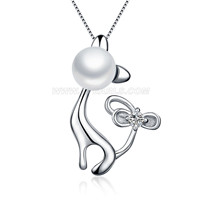 925 sterling silver little cat pearl pendant necklace for women