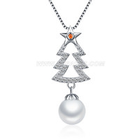 925 sterling silver Christmas Tree round Akoya pearl pendant