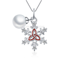 925 sterling silver snowflake round Akoya pearl pendant necklace