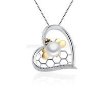 925 sterling silver heart bee pearl necklace pendant