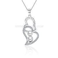 925 sterling silver zircon double hearts pearl pendant necklace