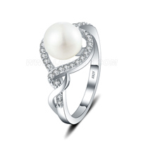 wholesale pure 925 sterling silver CZ pearl ring for women
