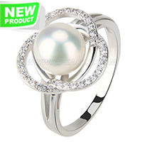 wholesale 925 Flower shape bread pearl ring with zircons
