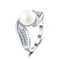 S925 sterling silver CZ wedding pearl ring for women