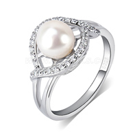S925 sterling silver CZ Akoya pearl wedding ring for women