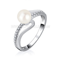 S925 sterling silver CZ round Akoya women pearl ring