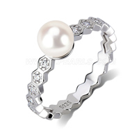S925 sterling silver CZ Akoya pearl wave ring for women