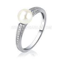S925 sterling silver CZ white pearl engagement ring for women