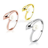 S925 sterling silver adjustable dolphin pearls ring for women