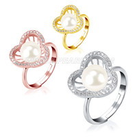 S925 sterling silver CZ bloom round pearl ring for women