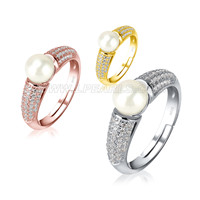 S925 sterling silver adjustable CZ pearl wedding ring for women