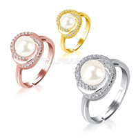 S925 sterling silver adjustable CZ Akoya pearl ring for women
