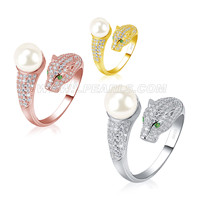 S925 sterling silver CZ leopard round pearl ring for women