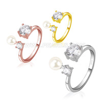 S925 sterling silver CZ round Akoya pearl women ring