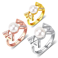 S925 sterling silver CZ bowknot round pearl ring for women