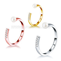 S925 sterling silver adjustable CZ round pearl women ring