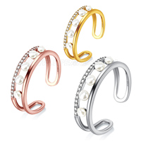 S925 sterling silver adjustable CZ  women ring with 5 pearls