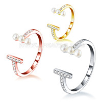 S925 sterling silver adjustable CZ pearls ring for women