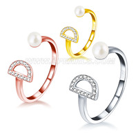 S925 sterling silver adjustable CZ initial D pearl women ring