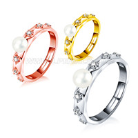 S925 sterling silver adjustable CZ Akoya pearl ring for women