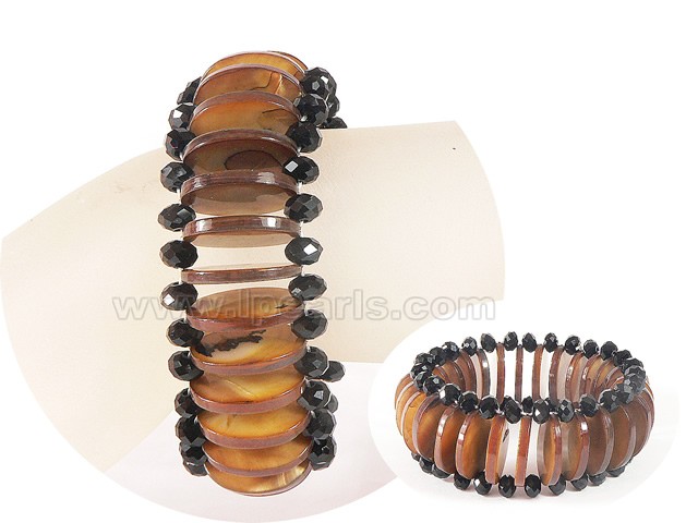 coffee shell and black crystals bracelet