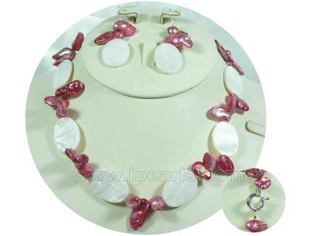 white oval Pearl shell jewelry set