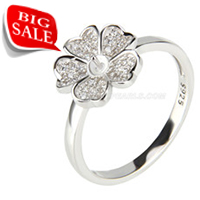 Big sale 925 silver Flower shape pearl rings fitting with zircon