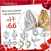 8pcs silver plated cage pendant set Valentine lucky bag