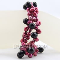 6-7mm dark red top-drilled freshwater pearl twisted bracelet