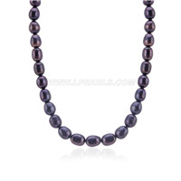 7-8mm black rice single strand pearl necklace