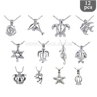 Sea theme big package Silver plated cage pendant 12pcs